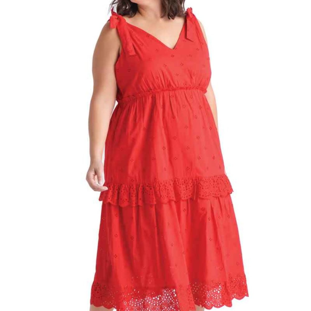DEX Plus Reyna Eyelet Midi Dress Red | Size US 3X | NWT
